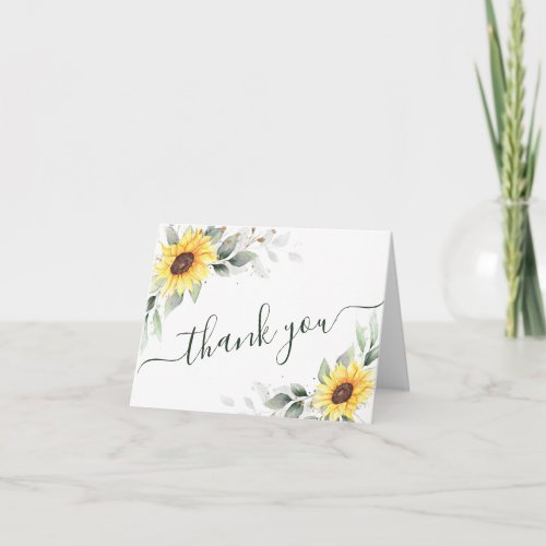 Elegant Sunflowers Greenery Floral Thank You Card