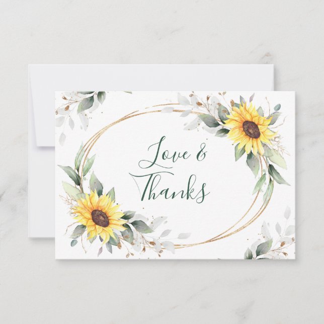 Elegant Sunflowers Greenery Floral Thank You Card (Front)