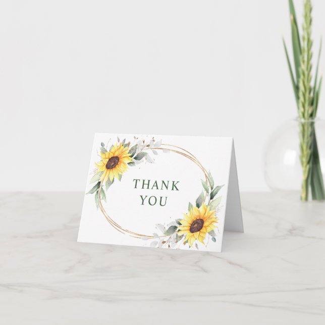 Elegant Sunflowers Greenery Floral Thank You Card (Front)