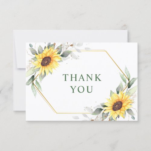 Elegant Sunflowers Greenery Floral Thank You Card