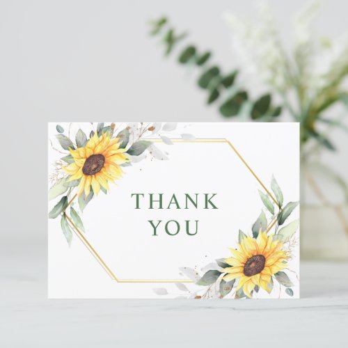 Elegant Sunflowers Greenery Floral Thank You Card