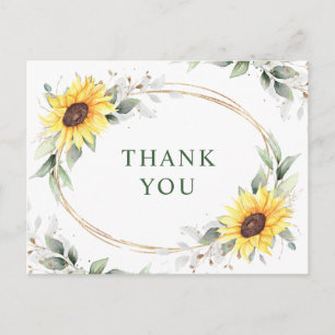 Elegant Sunflowers Greenery Floral Thank You Postcard