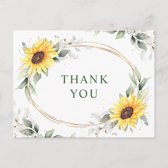 Elegant Sunflowers Greenery Floral Thank You Postcard (Front)