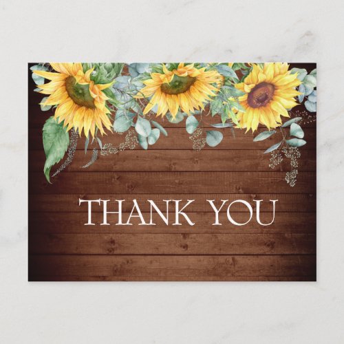 Elegant Sunflowers Greenery Floral Thank You Postcard