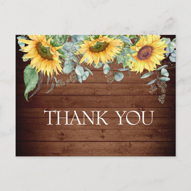 Elegant Sunflowers Greenery Floral Thank You Postcard (Front)