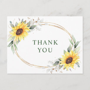 Elegant Sunflowers Greenery Floral Thank You Postcard