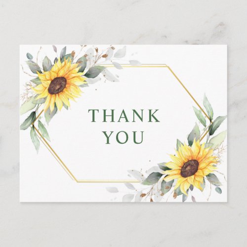 Elegant Sunflowers Greenery Floral Thank You Postcard