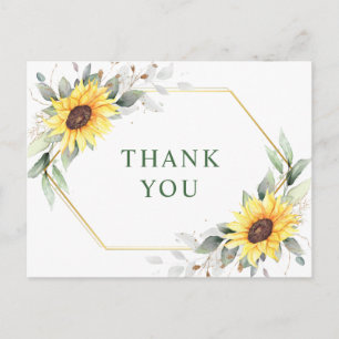 Elegant Sunflowers Greenery Floral Thank You Postcard