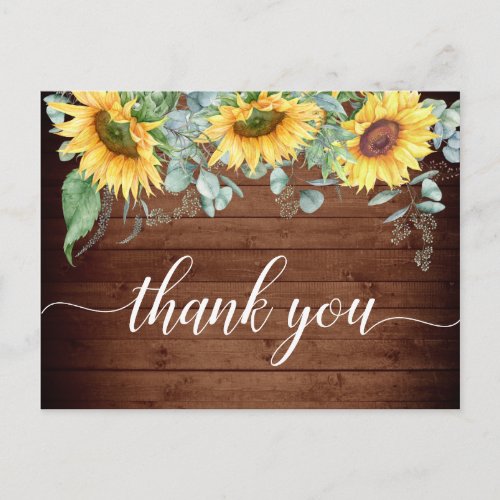 Elegant Sunflowers Greenery Floral Thank You Postcard