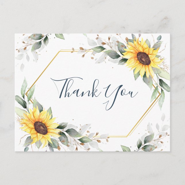 Elegant Sunflowers Greenery Floral Thank You Postcard (Front)