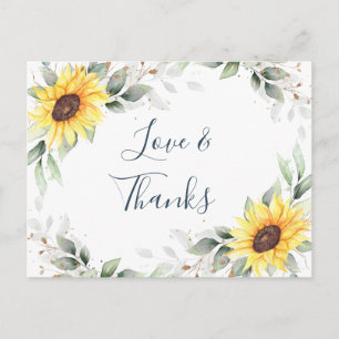 Elegant Sunflowers Greenery Floral Thank You Postcard