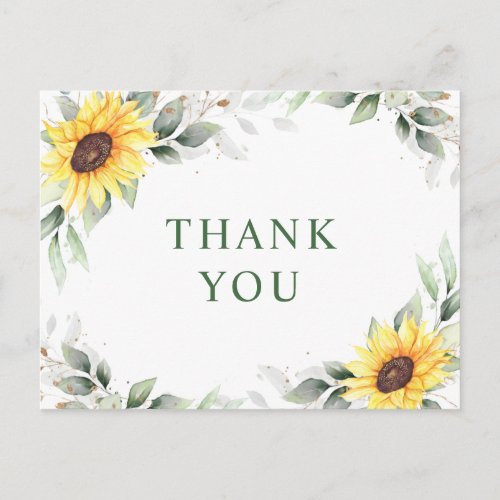 Elegant Sunflowers Greenery Floral Thank You Postcard