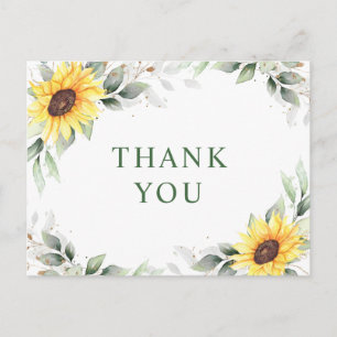 Elegant Sunflowers Greenery Floral Thank You Postcard
