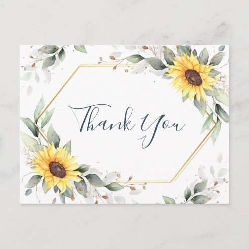 Elegant Sunflowers Greenery Floral Thank You Postcard