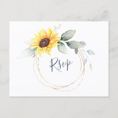 Elegant Sunflowers Greenery Floral Watercolor RSVP Postcard