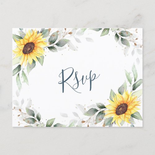 Elegant Sunflowers Greenery Floral Watercolor RSVP Postcard