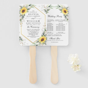 Elegant Sunflowers Greenery Floral Wedding Program Hand Fan
