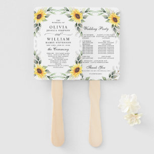 Elegant Sunflowers Greenery Floral Wedding Program Hand Fan