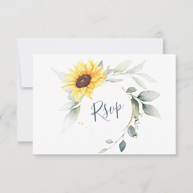 Elegant Sunflowers Greenery Floral Wedding RSVP Card (Front)