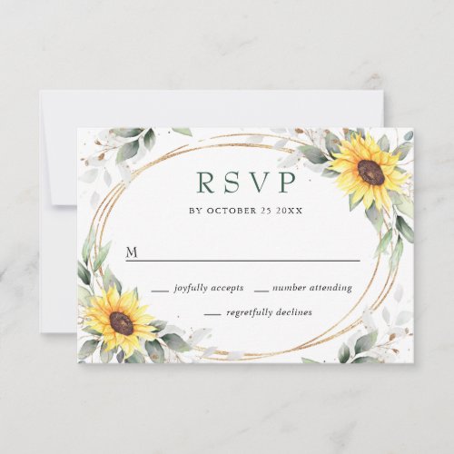 Elegant Sunflowers Greenery Floral Wedding RSVP Card