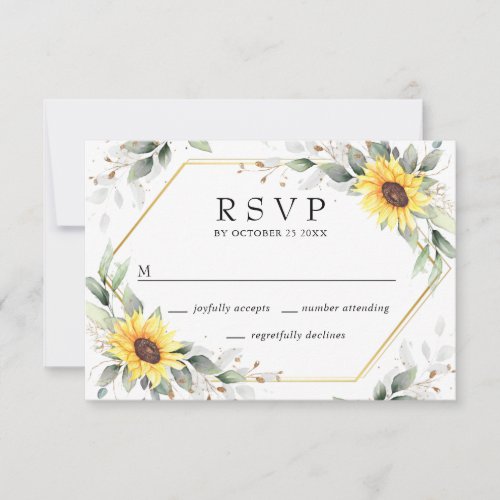 Elegant Sunflowers Greenery Floral Wedding RSVP Card