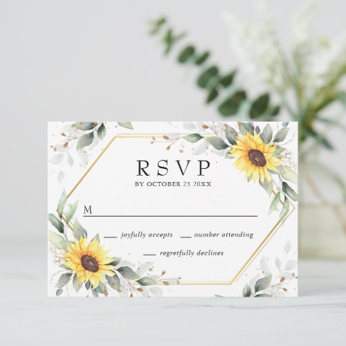 Elegant Sunflowers Greenery Floral Wedding RSVP Card