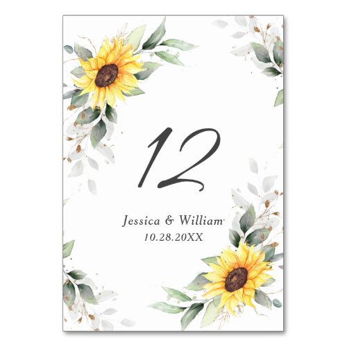 Elegant Sunflowers Greenery Floral Wedding Table N Table Number