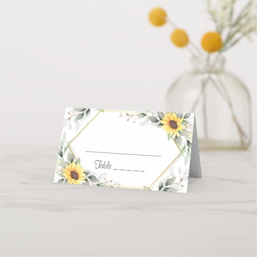 Elegant Sunflowers Greenery Floral Wedding Table Place Card