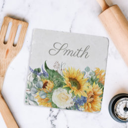 Elegant Sunflowers Greenery Script Name   Trivet