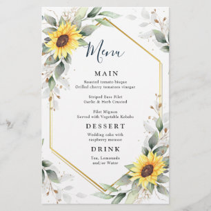 Elegant Sunflowers Greenery Wedding Dinner Menu