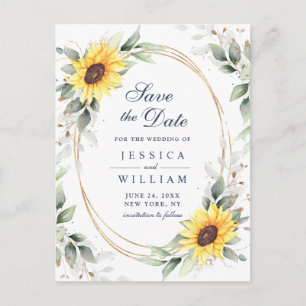 Elegant Sunflowers Greenery Wedding Save the Date Postcard