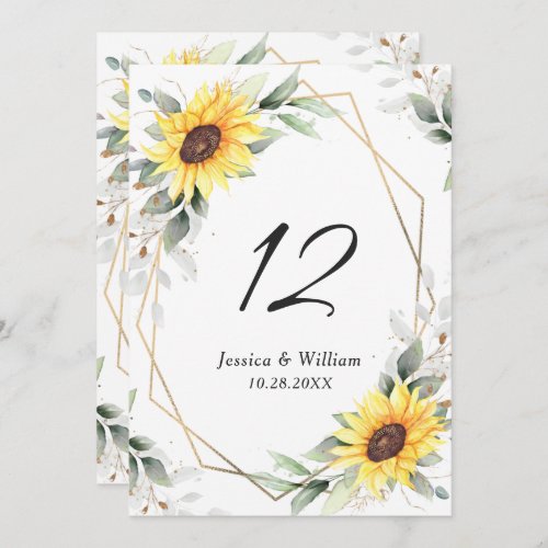 Elegant Sunflowers Greenery Wedding Table Number