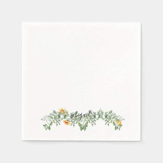 Elegant Sunflowers in Foliage Custom Cocktail Napkins (Front)