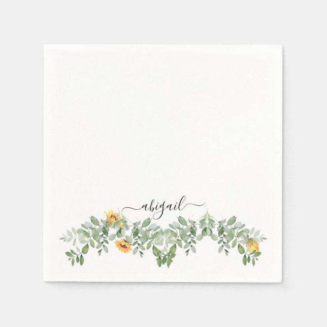 Elegant Sunflowers in Foliage Custom Shower Napkins (Front)