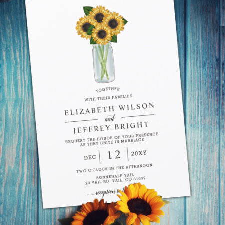 Elegant Sunflowers Mason Jar Wedding  Invitation