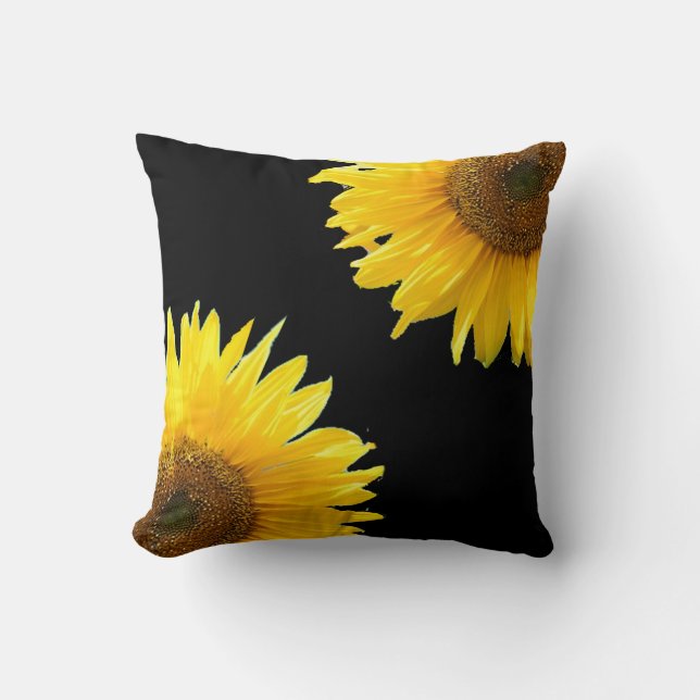 Elegant Sunflowers on Black  Throw Pillow (Front)