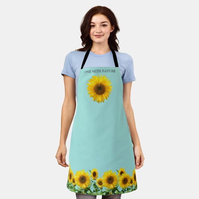 Elegant Sunflowers on Light Blue Apron (Worn)