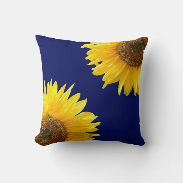 Elegant Sunflowers on Navy Blue Throw Pillow (Front)