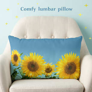 Elegant Sunflowers on Sky Blue Shades Lumbar Pillow