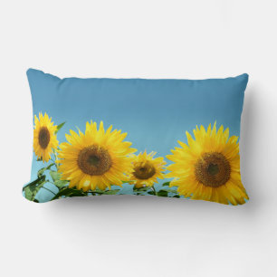 Elegant Sunflowers on Sky Blue Shades Lumbar Pillow