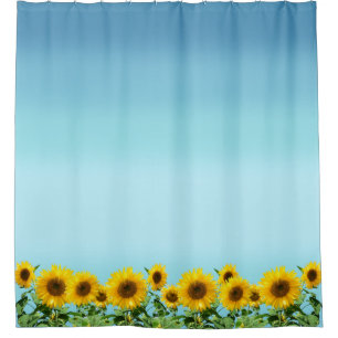 Elegant Sunflowers on Sky Blue Shades Shower Curtain