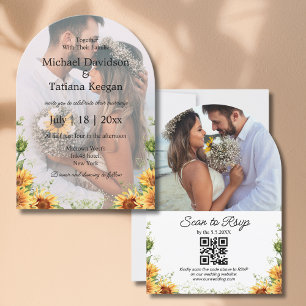 elegant sunflowers qr code 2 photos arch wedding invitation