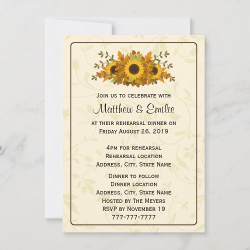 Elegant Sunflowers Rehearsal Dinner Invitation