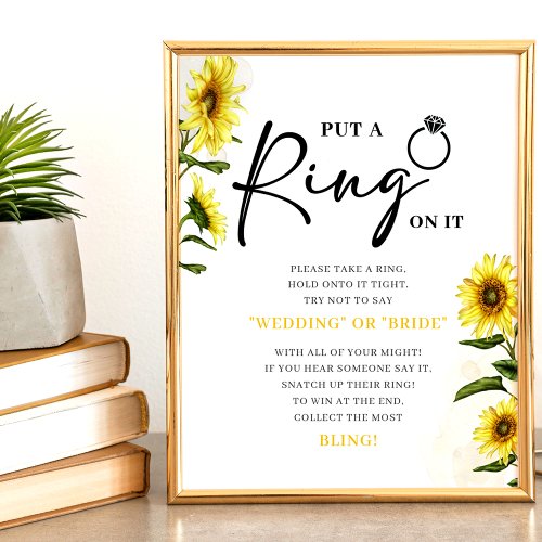 Elegant Sunflowers  Ring Game Bridal Shower Sign