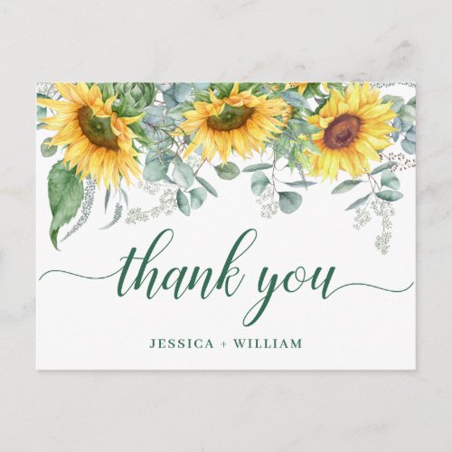 Elegant Sunflowers Rustic Wedding Thank You Postcard