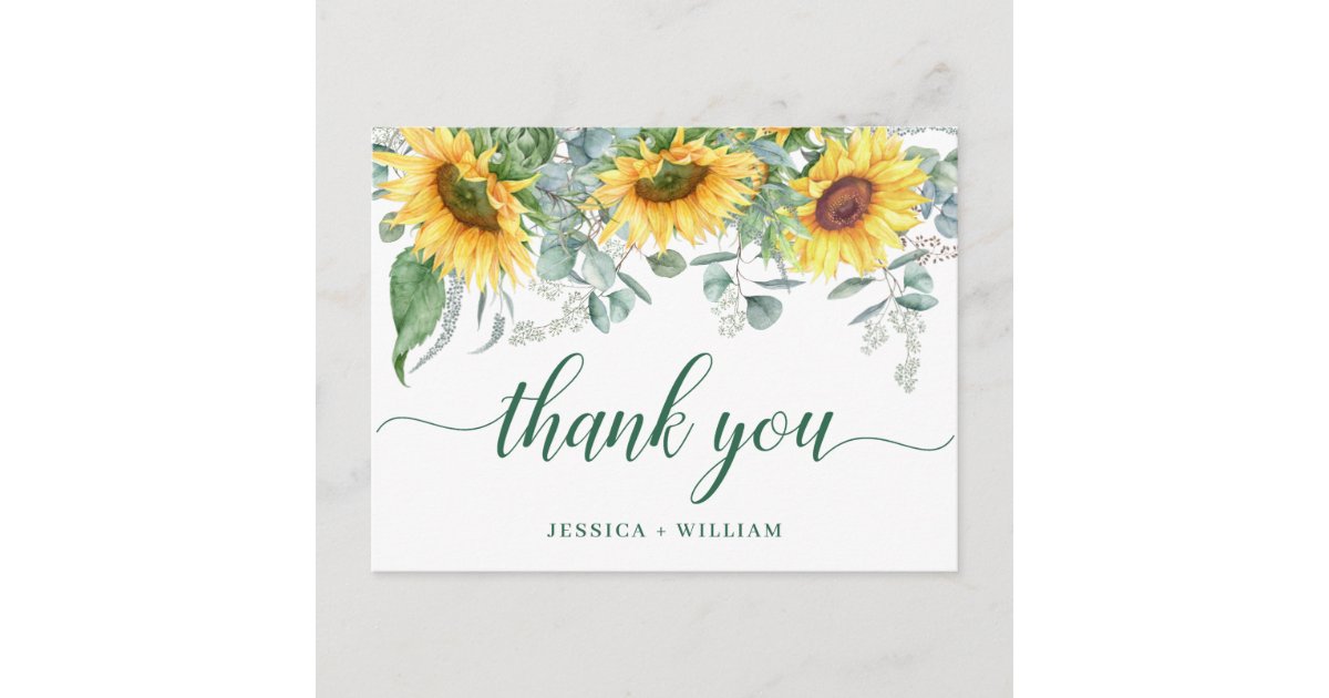 Elegant Sunflowers Rustic Wedding Thank You Postcard | Zazzle