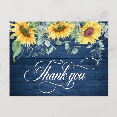 Elegant Sunflowers Rustic Wood Wedding Thank You Postcard