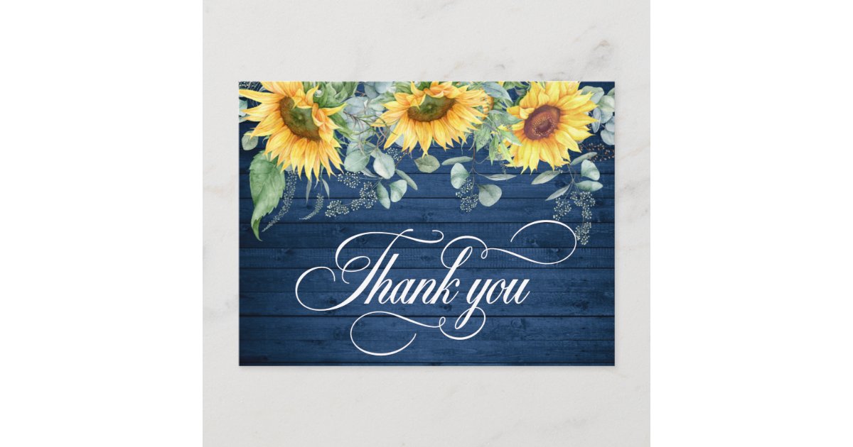 Elegant Sunflowers Rustic Wood Wedding Thank You Postcard | Zazzle
