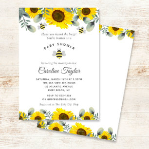 Elegant Sunflowers Sweet as Can Bee Baby Shower Invitation