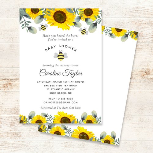 Elegant Sunflowers Sweet as Can Bee Baby Shower Invitation